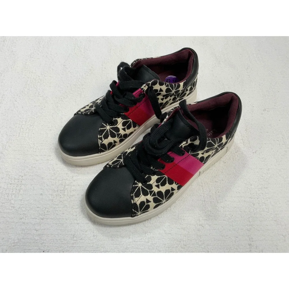 Kate Spade New York‎ Keswick 2 Black White Floral Pink Stripe Sneakers 6.5B